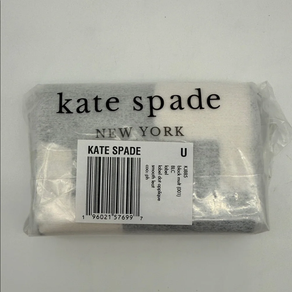 Kate Spade Label Dot Applique Card Case Trifold Wallet Black Multi